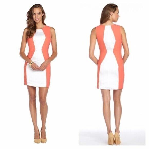 Aryn K Dresses & Skirts - Aryn K Sheath Dress Size Medium Sleeveless Color Block Coral White Mini Length